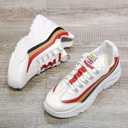 Size:4.5-10 Women Casual PU Leather Breathable Thick Bottom Sneakers - Image 4