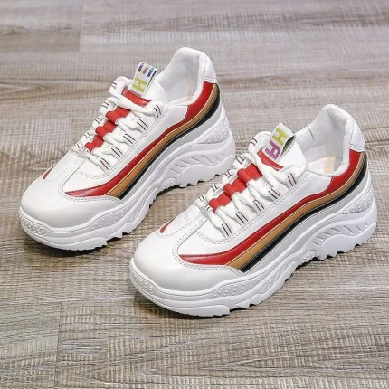 Size:4.5-10 Women Casual PU Leather Breathable Thick Bottom Sneakers - Image 6