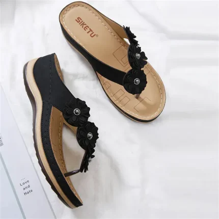 Size:5-12 Women Plus Size Flower Decorative Sandbeach Slippers - Image 4