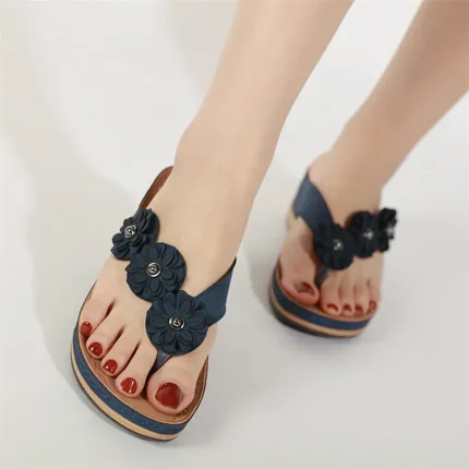Size:5-12 Women Plus Size Flower Decorative Sandbeach Slippers - Image 5