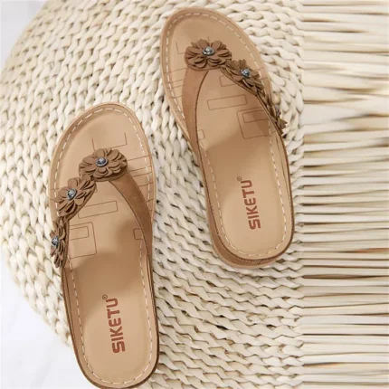 Size:5-12 Women Plus Size Flower Decorative Sandbeach Slippers - Image 7