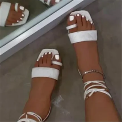 Size:5-11 Women Fashion Solid Color PU Bandage Sandals - Image 4