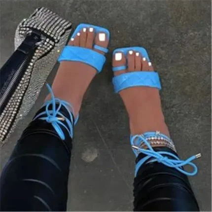 Size:5-11 Women Fashion Solid Color PU Bandage Sandals - Image 5