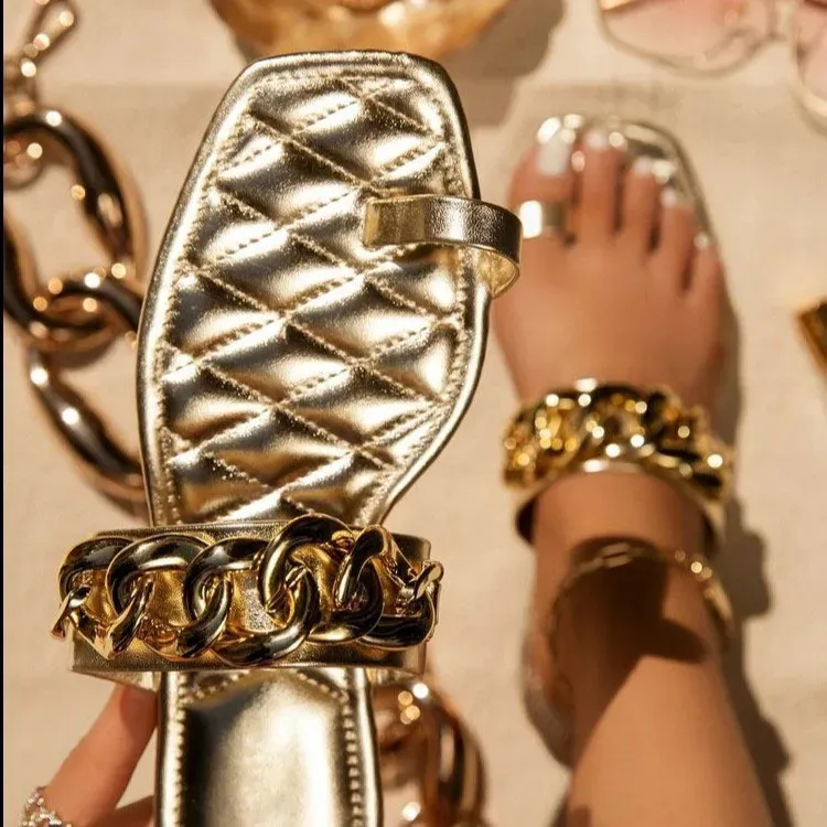 327SLP1285_167496.webp Size:5-11 Women Fashion Metal Decorative Plus Size Slippers - Image 1
