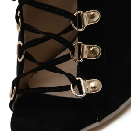 Size:4.5-8.5 Women Fashion Cut Out Lace-Up Mid-Calf Boots - Image 4