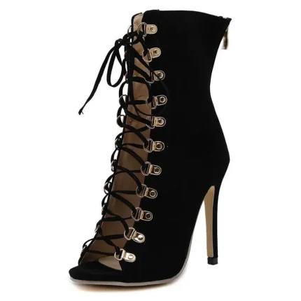 Size:4.5-8.5 Women Fashion Cut Out Lace-Up Mid-Calf Boots - Image 6