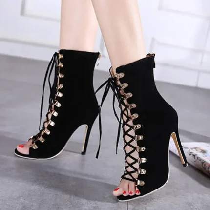 Size:4.5-8.5 Women Fashion Cut Out Lace-Up Mid-Calf Boots - Image 7