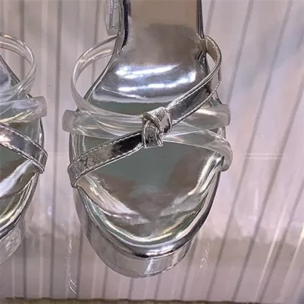 Size:4.5-10 Women Fashion Color Blocking Block Heel Buckle Strap Platform Shoes - Image 4