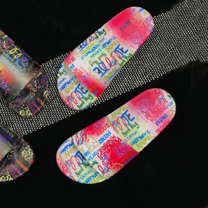 Size:6-9 Women Fashion Graffiti Letter Printed Slippers - Image 4