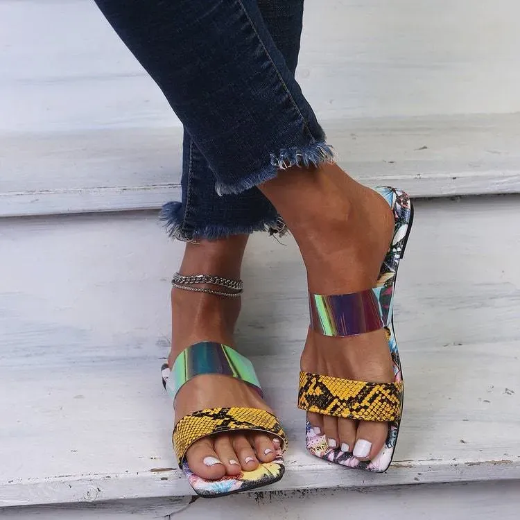 327SLP1910_166692.webp Size:5-11 Women Fashion Snakeskin Butterfly Printed Slippers - Image 1