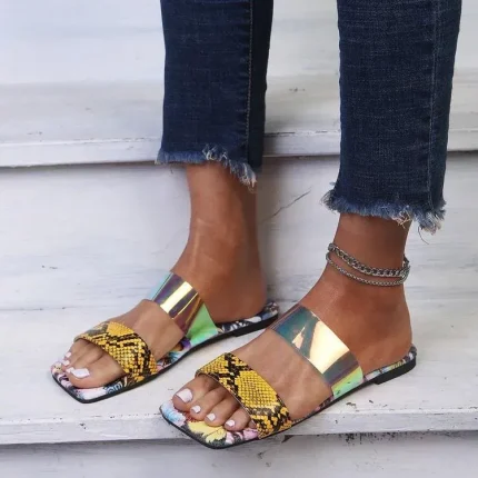 Size:5-11 Women Fashion Snakeskin Butterfly Printed Slippers - Image 5