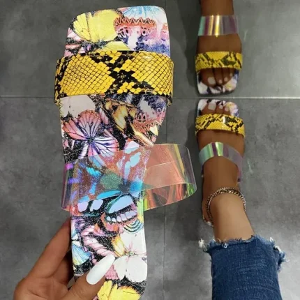 Size:5-11 Women Fashion Snakeskin Butterfly Printed Slippers - Image 6