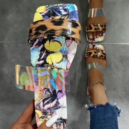 Size:5-11 Women Fashion Snakeskin Butterfly Printed Slippers - Image 8