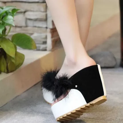 Size:4.5-7.5Women Color Blocking Platform Flip Flop Slippers - Image 5