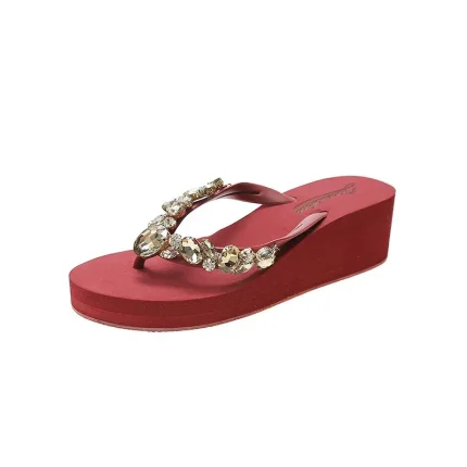 Women Summer Outer Wear Fashion Rhinestone Seaside Beach Platform Flip-Flops - Image 5