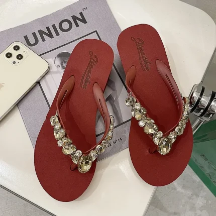 Women Summer Outer Wear Fashion Rhinestone Seaside Beach Platform Flip-Flops - Image 6