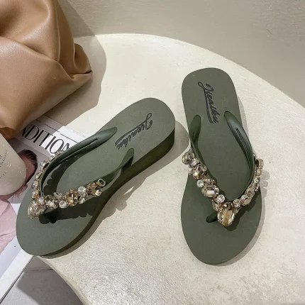 Women Summer Outer Wear Fashion Rhinestone Seaside Beach Platform Flip-Flops - Image 7