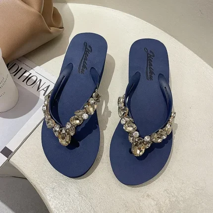 Women Summer Outer Wear Fashion Rhinestone Seaside Beach Platform Flip-Flops - Image 8