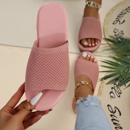 Large Size Spring And Summer Flying Woven Polyurethane Bottom Casual Beach Shoes Women Slippers - Image 3
