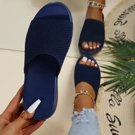 Large Size Spring And Summer Flying Woven Polyurethane Bottom Casual Beach Shoes Women Slippers - Image 4