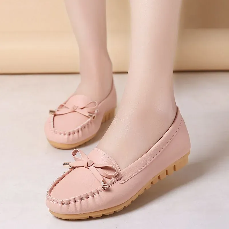 612SLP109_169554.webp Size 4.5-8.5 Bowknot Design Solid Color Casual Round Toe Flat Shoes - Image 1