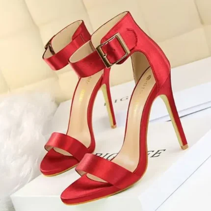 Size 4.5-11 Fashion Sexy Night-club Satin Upper Metal Buckle Strap Open-toe High Heel Sandals Shoes - Image 4