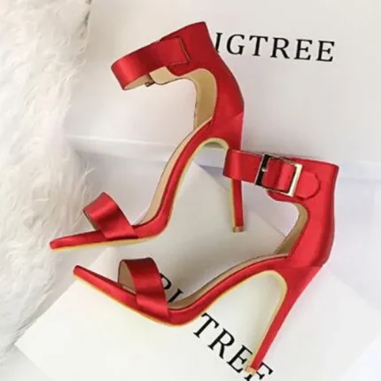 Size 4.5-11 Fashion Sexy Night-club Satin Upper Metal Buckle Strap Open-toe High Heel Sandals Shoes - Image 5