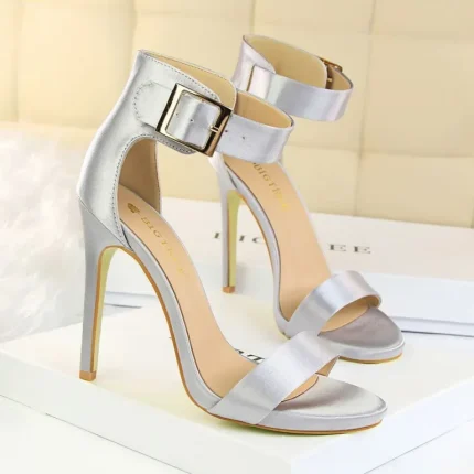 Size 4.5-11 Fashion Sexy Night-club Satin Upper Metal Buckle Strap Open-toe High Heel Sandals Shoes - Image 6