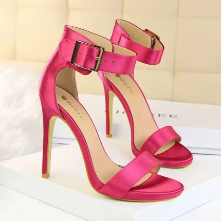 Size 4.5-11 Fashion Sexy Night-club Satin Upper Metal Buckle Strap Open-toe High Heel Sandals Shoes - Image 8