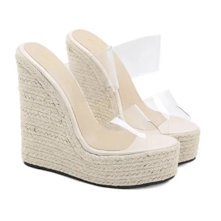 Size:4.5-10 Women Simple Comfortable High-heeled Wedge Slippers - Image 6