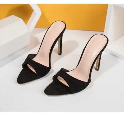 Women Simple Casual Pointed-Toe Suede Upper Solid Color Stiletto High-Heeled Outwear Slippers - Image 6