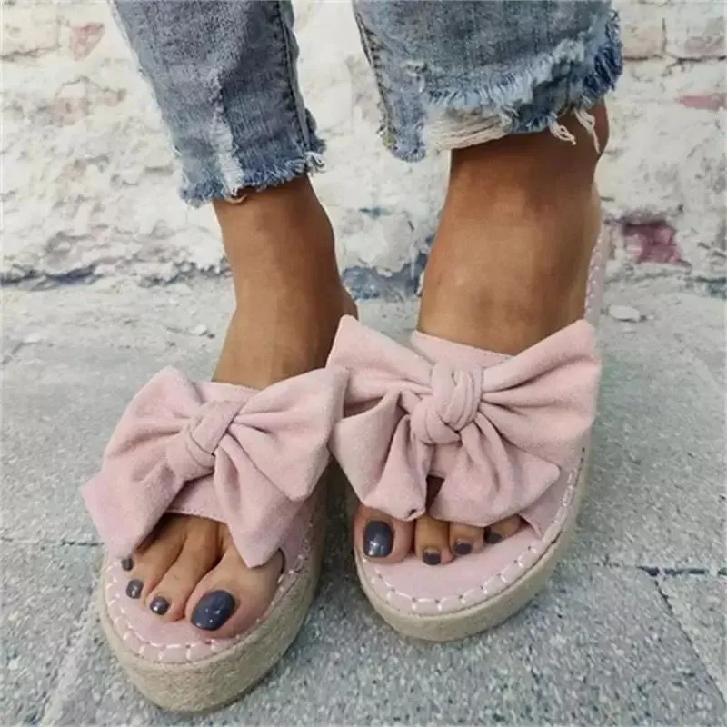 ALEE3357_168582.webp Size:4.5-11 Women Fashion Bow Platform Beach Slippers - Image 1