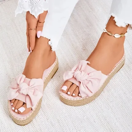 Size:4.5-11 Women Fashion Bow Platform Beach Slippers - Image 3