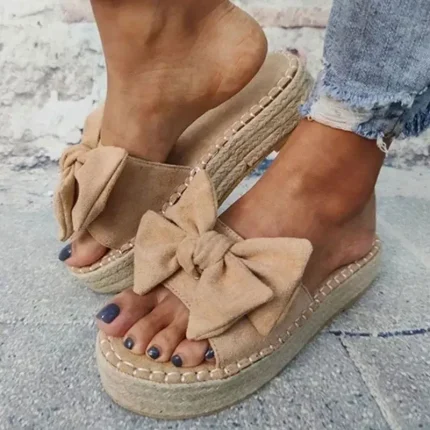 Size:4.5-11 Women Fashion Bow Platform Beach Slippers - Image 6