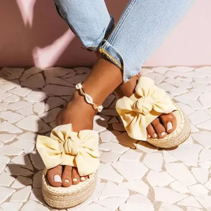 Size:4.5-11 Women Fashion Bow Platform Beach Slippers - Image 7