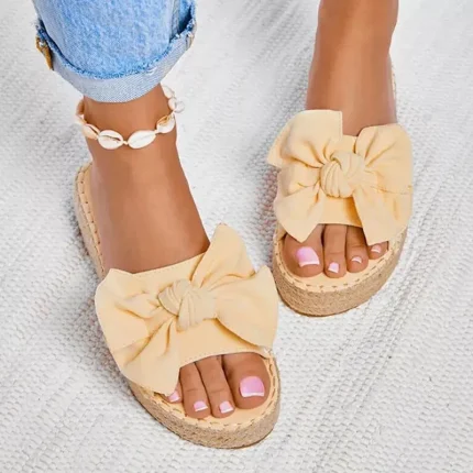 Size:4.5-11 Women Fashion Bow Platform Beach Slippers - Image 8