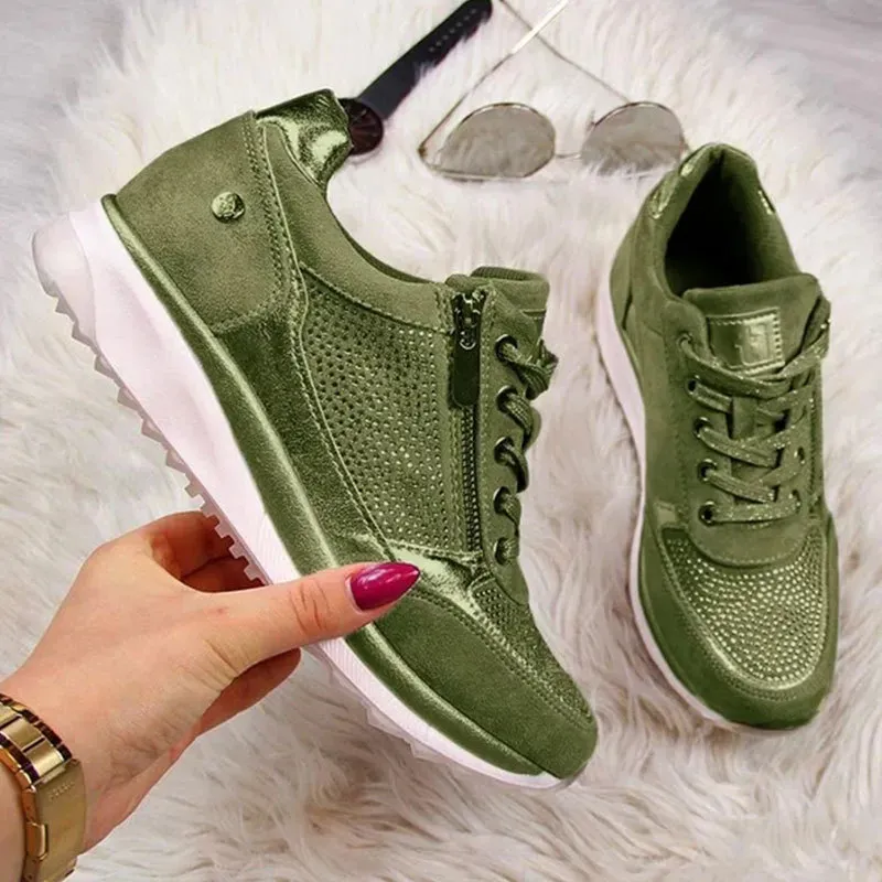 ALYX0518_168419.webp Size:4.5-12 Women Fashion Solid Color Zipper Wedges Sneakers Shoes - Image 1