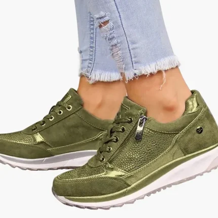 Size:4.5-12 Women Fashion Solid Color Zipper Wedges Sneakers Shoes - Image 3