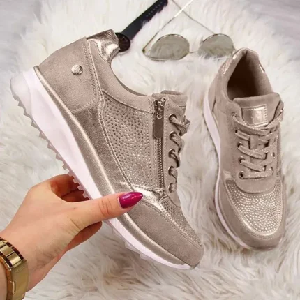 Size:4.5-12 Women Fashion Solid Color Zipper Wedges Sneakers Shoes - Image 4