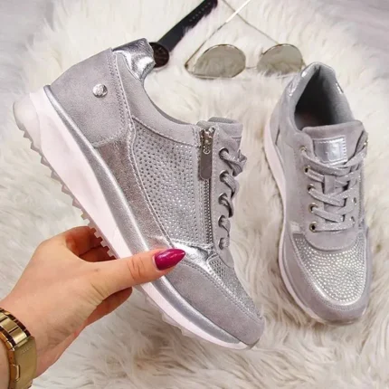 Size:4.5-12 Women Fashion Solid Color Zipper Wedges Sneakers Shoes - Image 6