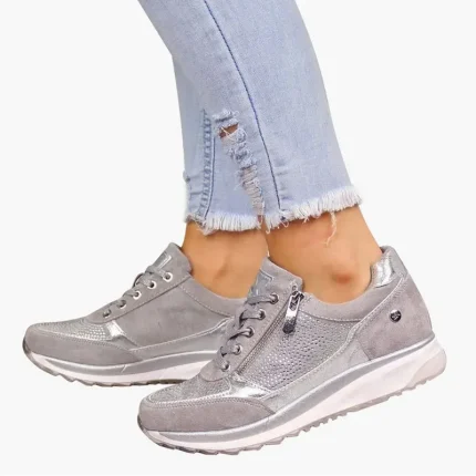 Size:4.5-12 Women Fashion Solid Color Zipper Wedges Sneakers Shoes - Image 7