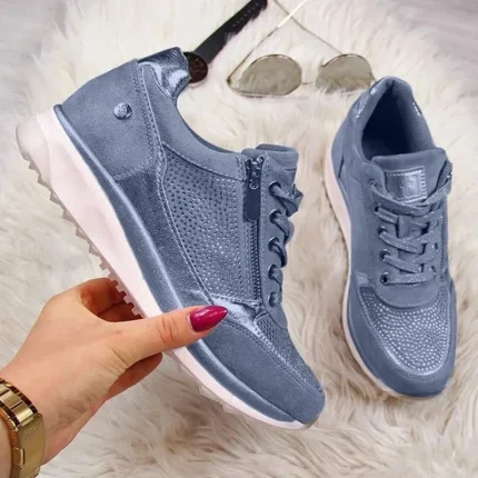 Size:4.5-12 Women Fashion Solid Color Zipper Wedges Sneakers Shoes - Image 8