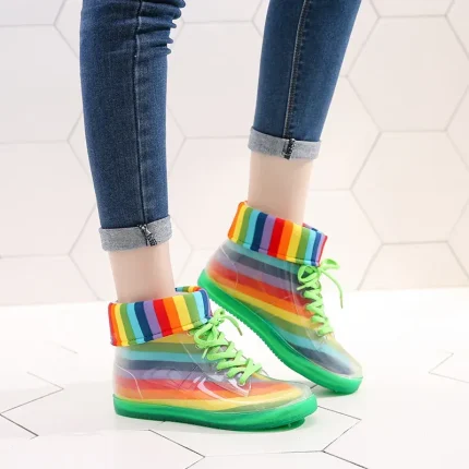 Size:4.5-9 Women Transparent Jelly Short Tube Rain Boots - Image 8