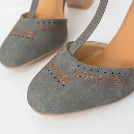 Size:4.5-11 Women Round Head Block Color Chunky Heels Shoes - Image 4