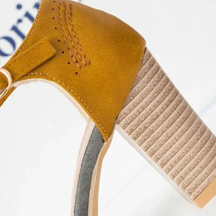 Size:4.5-11 Women Round Head Block Color Chunky Heels Shoes - Image 6