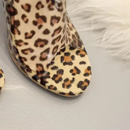 Size:4.5-10 Women Leopard High Heels Slippers Shoes - Image 5
