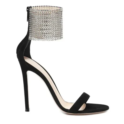 Stiletto Heel Plus Size Women Sexy Party Rhinestone Ankle Strap Sandals - Image 6
