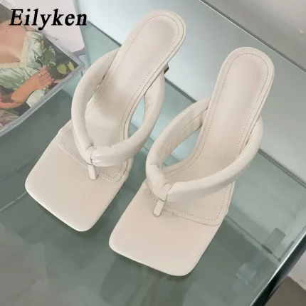 Summer Fashion Women Low Heels Flip Flops Square Toe PU Slippers - Image 7