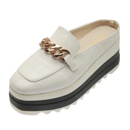 Women Fashion Casual Chain Design Crocodile Pattern Wedge Platform Slippers - Image 7