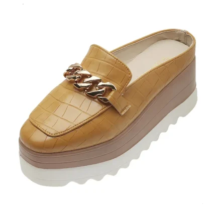 Women Fashion Casual Chain Design Crocodile Pattern Wedge Platform Slippers - Image 8